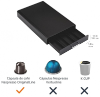 1 Cajón de Plástico para almacenar cápsulas Nespresso Originalline capacidad para 50, 23 x 38 x 5 cm, Negro