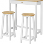 SoBuy Juego de Mesa Alta para Comedor, Conjunto de Bar con 2 Taburetes, Mesa de Cocina Moderna Ideal para Espacios Reducidos FWT50-WN