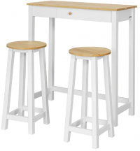 SoBuy Juego de Mesa Alta para Comedor, Conjunto de Bar con 2 Taburetes, Mesa de Cocina Moderna Ideal para Espacios Reducidos FWT50-WN